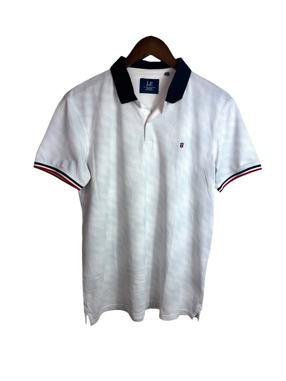 Louis Philippe Polo Shirt Mens XL Cotton Regular Fit Classic White W Design